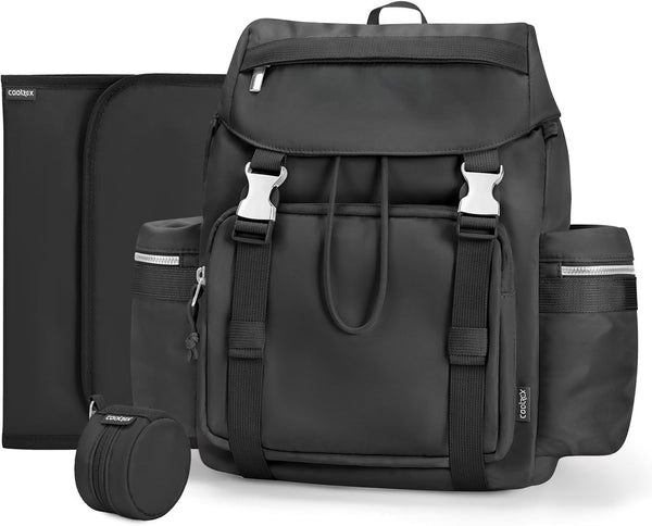 COOLREX Diaper Bag Backpack with Changing Pad, Pacifier Case & Stroller Straps (Black