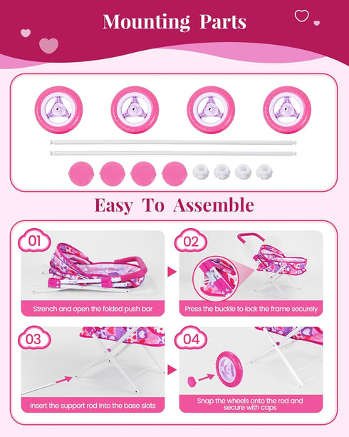 Set 1012 Inch 10-Piece 18-Inch BABESIDE Baby Doll Stroller for Dolls Only, Doll Stroller with Feeding & Care