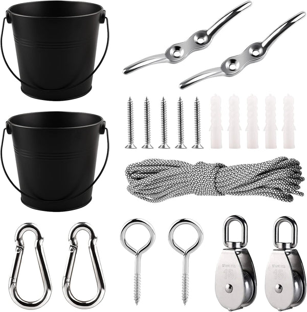 FUQUN Treehouse Accessories for Kids, Pulley with Bucket Cable, 2 Sets, Black