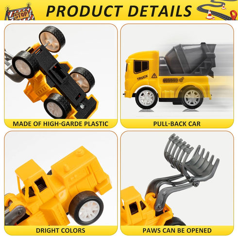 Libima 72 16 Pcs Construction Toys for Construction Party Favors, Fire Fighting Vehicles Tractor Military Truck Toys