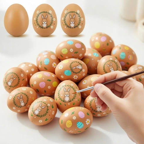 24 Syhood Pcs Wooden Fake Eggs Wood Chicken Eggs for Crafts Unpainted Egg with Blank Egg Cartons for Crafts Get Hens