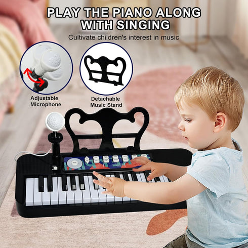 Love&Mini Piano Toy for Kids - 37 Keys Kids Piano Keyboard with Stool and Microphone, Black