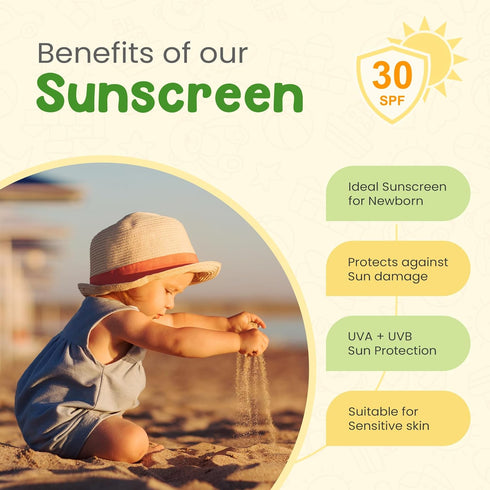 Natural Baby Sunscreen Lotion, SPF 30+, 100ml, Organic Ingredients, Plant Derived 95% Bio Based
