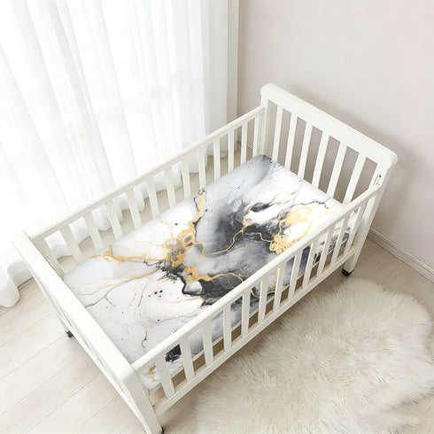 Bseiialft 52 28 Black Gold White Marble Crib Sheets for Boys Girls Soft and Breathable Cotton Baby Sheets for Standard