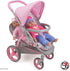 509 18", 2 3+ Crew: Cotton Candy Pink: Twin Tandem Doll Stroller - Pink, Grey, Polka Dot - Dolls Up to Holds Dolls