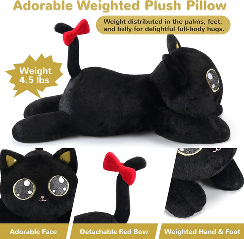 meowtastic Black Cat Weighted Stuffed Animal - 22 Inch 4.5 Pounds Plush Kitten, Cute Gifts for Kids & Adults