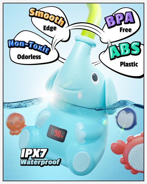 6-12 IPX7 HEMRLY Baby Bath Toys, LED Water Temperature Display, Bath Toys for Infants Months with Three Shower Heads