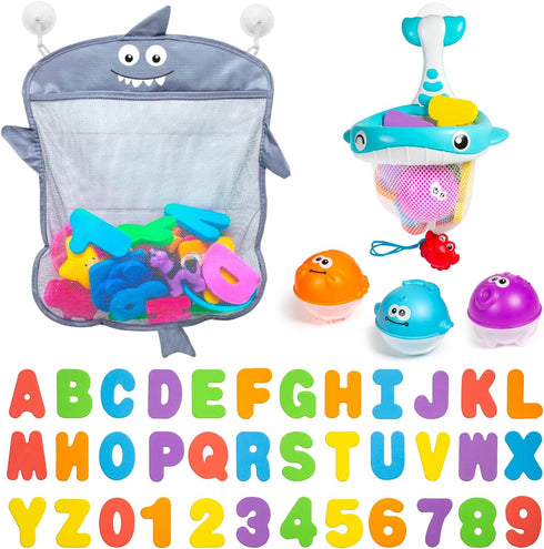 Comfylife Baby Bath Toy Organizer, Bath Toy Storage with Foam Toys (Numbers & Letters) + Extra Net