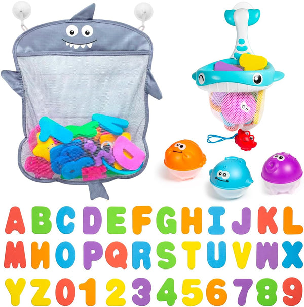Comfylife Baby Bath Toy Organizer, Bath Toy Storage with Foam Toys (Numbers & Letters) + Extra Net