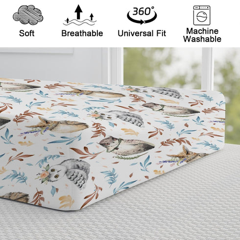 Watercolor Owl Flowers Leaves Changing Pad Cover, Cute Owl Birds Floral Changing Table Cover Sheets for Boys Girls