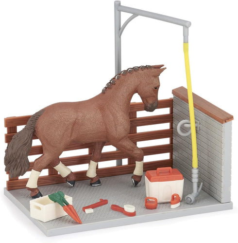 Papo - Playset - Wash Box and Accessories - 60116 - Horses - Animals - Collectible - for Children - Suitable for Boys and Girls- from 3 Years Old