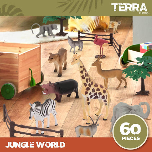Terra by Battat – 60 Pcs Jungle World Animal Playset, Educational Toys for 3+ Year Old Kids, Realistic Animal Figurines