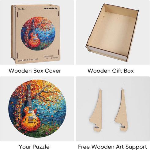 Wooden Puzzle for Adults, Guitar Wooden Jigsaw Puzzle (200pcs, 11.2 * 11.2in) - Beautiful Gift for Family