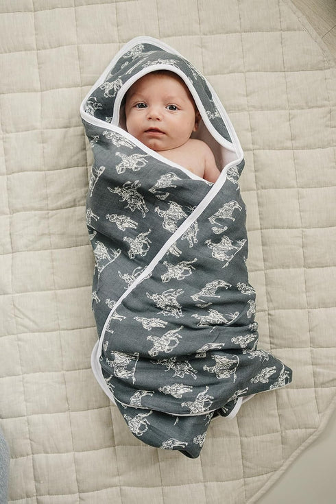 Mebie Baby Muslin Hooded Towel, Wild West, Cute Hooded Baby Bath Towel for Newborn, Infant & Toddler, Modern Baby