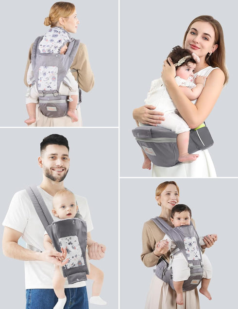 6 1 0-36 Baby Carrier with Hip Seat, in Baby Carrier Newborn to Toddler, Adjustable Infant Carrier with Hood, All