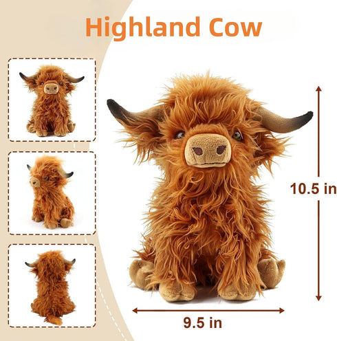 HoCutela Kid 10.5 inch Highland Cow Stuffed Animal Farm Toy, Realistic Highland Cow Plush, Scottish Cow Plush Toy, Farm