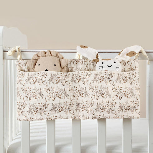 Kangnice Cribs Storage Bag Baby Bedside Hanging Storage Bag for Drool Bibs Diaper Multifunctional Hanging Pocket Cotton