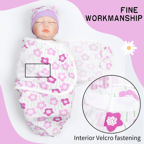 Set 17-22 inch Reborn Doll Accessories Receiving Blanket for Reborn Baby Doll Clothing Adjustable Swaddle Blanket Hat