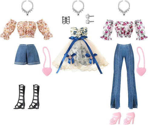 Geyoga 3 Set 12 Pcs Doll Clothes and Accessories for 12 Inch Dolls, Summer Casual Wear Outfits