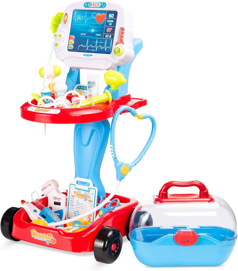 Best Choice Products Play Doctor Kit for Kids - Medical Station Set with 17 Accessories, Blue Carrying Case