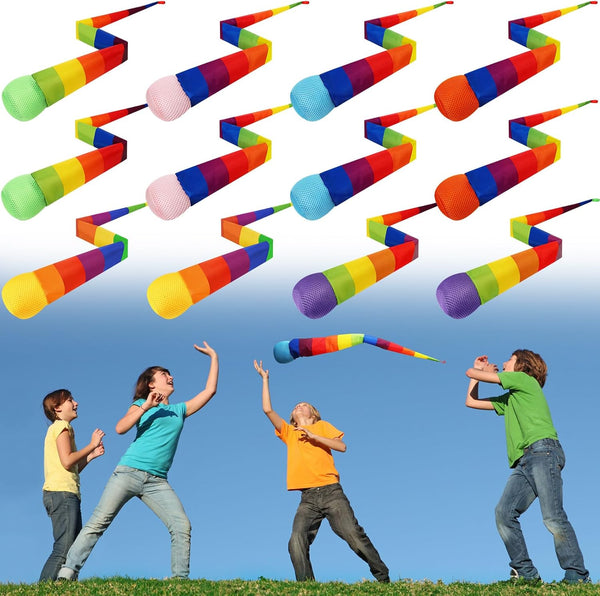 Leyndo 12 Pcs Throw and Catch Ball with Rainbow Tail - Soft Rainbow Play Balls for Games and Activities, 25.59 Inch Long