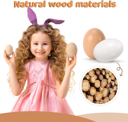Eggs,3.1x2.3 inches 4 Count Large White Wooden Wooden Eggs in Carton for Painting, Crafts, and Dyeing, Food Toys