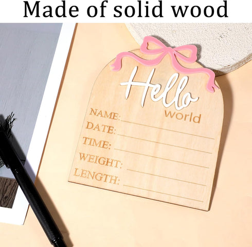 Piriuuo 5.9in 3D Hello World Newborn Sign, Welcome Baby Sign- Pink Bow Birth Announcement Sign for Hospital Hello World