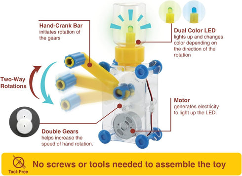 Tenergy ODEV Dynamo Lantern Educational STEM Building Toy, Hand Cranked Power Generator for Kids Age 14+