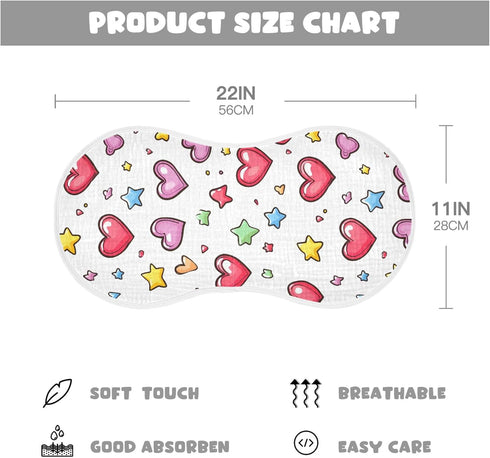 Set 1, Hearts and Stars Muslin Baby Burp Cloths of Super Soft & Absorbent Burping Rags, Cotton Burp Clothes Shower Gift