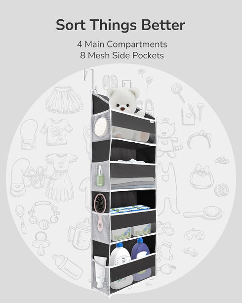 ULG 1 Pack Over Door Organizer, 4 Large Pockets and 6 Mesh Side Pockets for Bedroom Nursery Storage (Dark Grey)