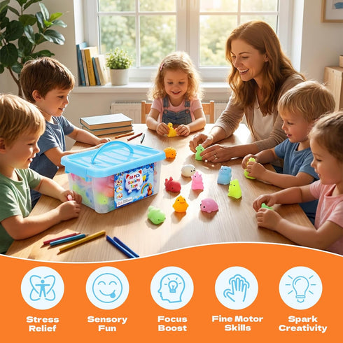 DIMATIMA 110 Pack Bulk Mochi Squishy & Fidget Toys - Soft Stress Relief Toys, Ideal Party Favors, Classroom Prizes