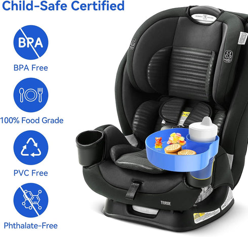 1 PACK) Kids Car Seat Cup Holder Snack Tray - Toddler Travel Essentials for Mess-Free Snacking on Road Trips, Travel
