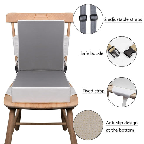 2Pcs Kalawen Booster Seat for Kitchen Chair, Upgraded PU Washable Straps Safety Buckle Kids Toddler Booster Seat