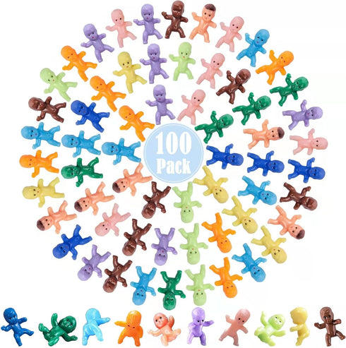 ZZYFGH 100 Mini Plastic Baby Figurines in 10 Colors, Tiny 1 Inch Dolls for Baby Shower Ice Cube Game, Bulk King Cake