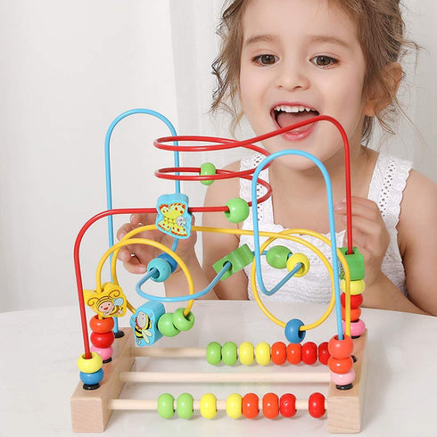 1 2 3 Joqutoys Bead Maze Toy for Year Old Kids, Wooden Colorful Roller Coaster Circle Toys, Early Educational Toys