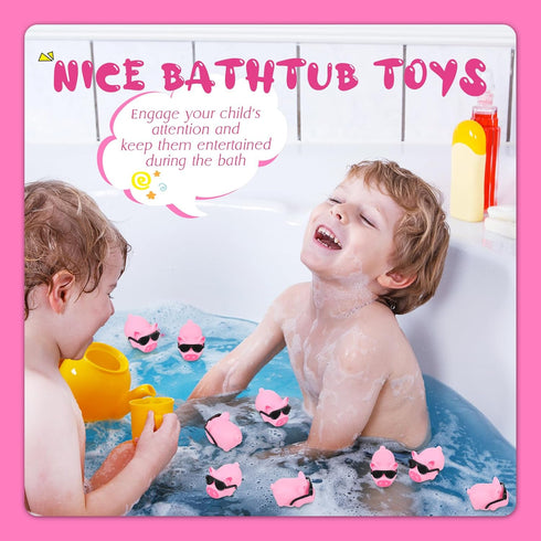 200 Sets Liliful Mini Rubber Pig Bath Toy with Sunglasses Pink Float and Squeak Pig Bathtub Toys for Baby Shower
