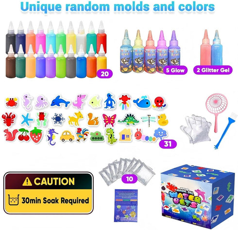 3+27Gels,31 DIY Water Sprite Kit-Magic Aqua Fairy Water Gel Kit for Kids -Fun Soft Toys & Water Pets-Birthday Gifts
