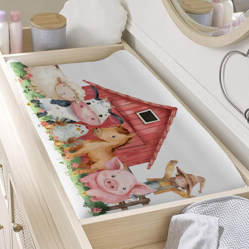 KuphiL10C Girls-16x32 Watercolor Farm Animals Cow Chicken Horse Sheep Flowers Floral Baby Changing Pad Cover, Unisex