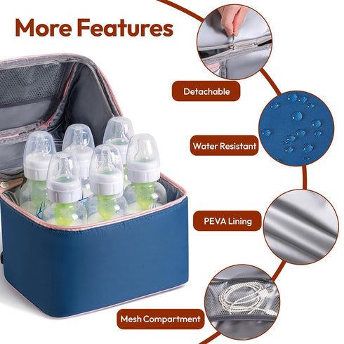 2 Pack 6 NCVI Breastmilk Cooler Bag, Breast Pump Bag with Ice Fits Bottles, Double Layer Breast Milk Cooler Travel Bag