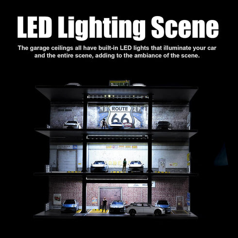 1/64 4 20 Scale Display Case Layers Parking Spaces Parking Garage Moldel for Diecast Toy Car Display Case with LED