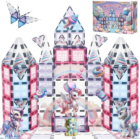 Unicorn Toys for Girls Age 4-6, Magnetic Tiles Frozen Toys, Building Blocks for Ages 3-8