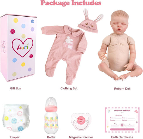 18'' Set 3+ Aori Reborn Baby Dolls Girl - Realistic Sleeping Newborn - Lifelike Hand-Painted Vinyl Baby Doll with Doll