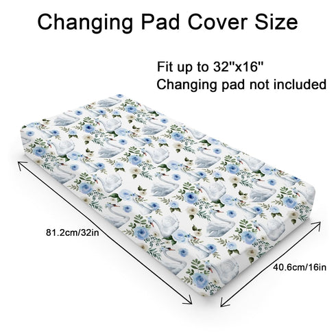 Watercolor Swan Boho Floral Changing Pad Covers Bird Retro Flowers Diaper Changing Pad Table Sheets for Boy Girl Wild Floral Soft Breathable Stretch Baby Changing Table Mats Covers 32''x16'' White