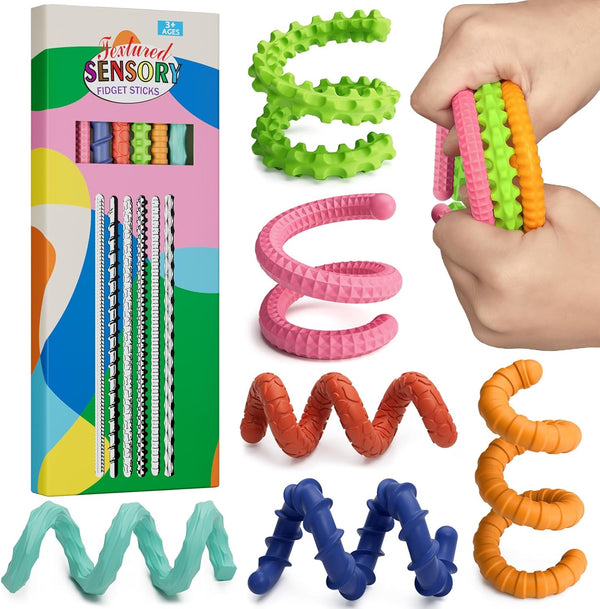 TIKWORK Sensory Fidget Toys for Kids Adults,6PCS Flexible Fidget Sticks for Stress Anxiety