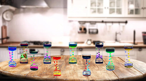 OCTTN Set 9 Liquid Motion Bubbler Timer of Great Desktop Liquid Timer for Fidget Toy, Rainbow Water Timer for Autism