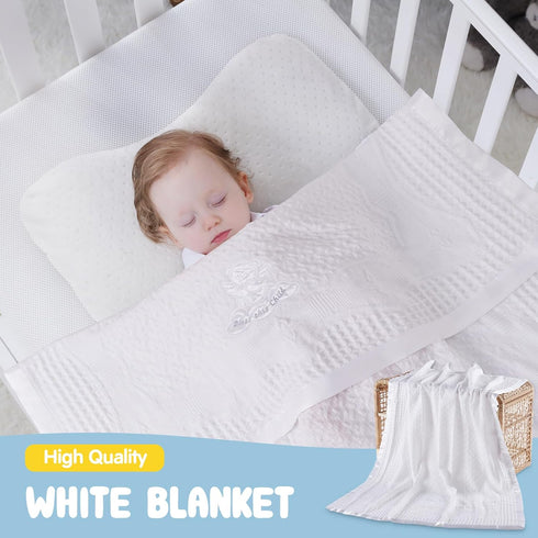 36x50 Booulfi Baby Blanket Newborn Boys Girls Satin Trim White Baby Blankets Baptism Christening Baby Shawl Neutral