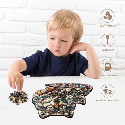 500 5MM (14.9"*18.5") Ruikiyart Wolf Piece Puzzles for Adults, Wolf Cub Wooden Jigsaw Puzzles, Animal Unique Shaped