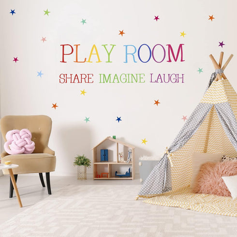 Playroom Wall Decor - Kids Playroom Wall Decals, DIY Stickers for Nursery Decoration, Share Imagine Laugh