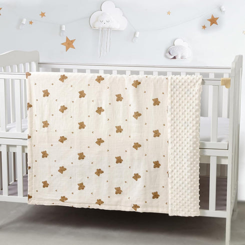 30''X40'' 75X100cm CREVENT Organic Muslin Cotton Baby Blanket for Newborns, Soft Mink Backing, Essential for Baby