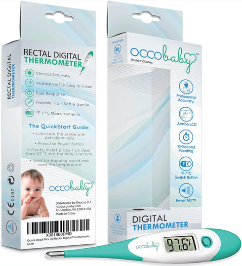 OCCObaby Clinical Digital Baby Thermometer, LCD, Flexible Tip, Quick Accurate Fever Alarm for Infants & Toddlers